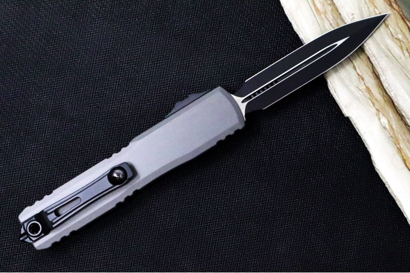 Microtech Ultratech ZBP (Zero Blade Play) OTF - Stonewash Finish / Dagger Blade / Natural Clear Anodized Aluminum Handle 1122-1NC