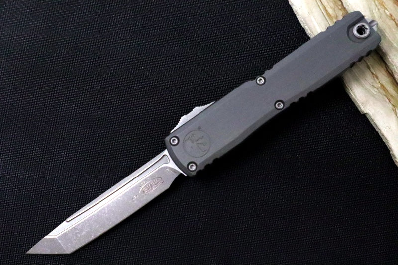 Microtech Ultratech ZBP (Zero Blade Play) OTF - Apocalyptic Finish / Tanto Blade / Natural Clear Anodized Aluminum Handle 1123-10APNC