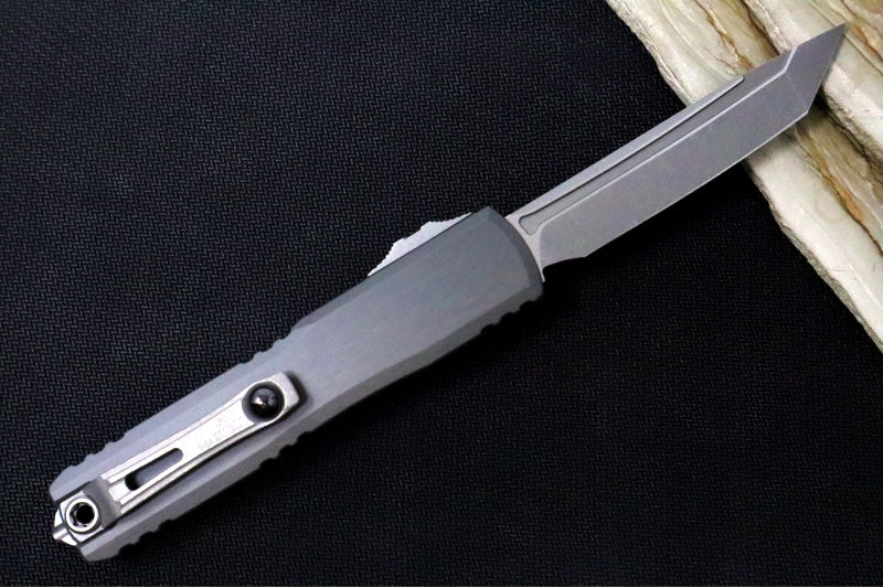 Microtech Ultratech ZBP (Zero Blade Play) OTF - Apocalyptic Finish / Tanto Blade / Natural Clear Anodized Aluminum Handle 1123-10APNC