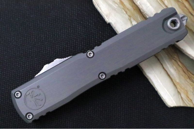 Microtech Ultratech ZBP (Zero Blade Play) OTF - Apocalyptic Finish / Tanto Blade / Natural Clear Anodized Aluminum Handle 1123-10APNC