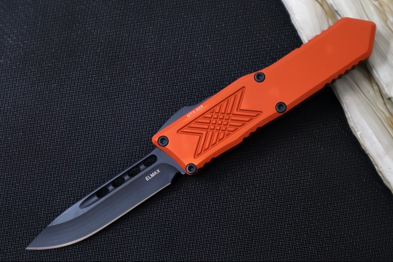 Guardian Tactical GTX-025 OTF - Black Tactical Finish / Elmax Steel / Drop Point Blade / Burnt Orange Anodized Aluminum Handle 12-4111