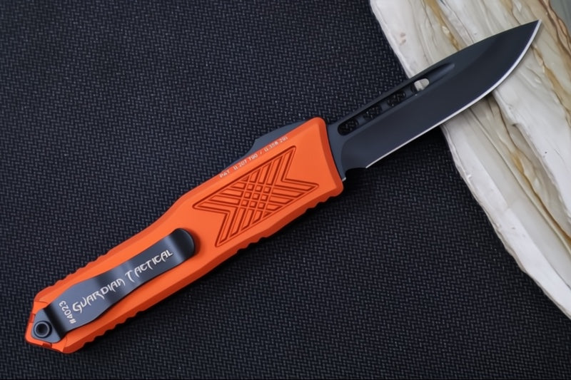 Guardian Tactical GTX-025 OTF - Black Tactical Finish / Elmax Steel / Drop Point Blade / Burnt Orange Anodized Aluminum Handle 12-4111