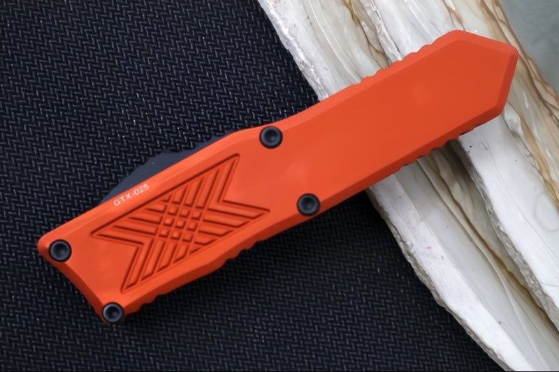 Guardian Tactical GTX-025 OTF - Black Tactical Finish / Elmax Steel / Drop Point Blade / Burnt Orange Anodized Aluminum Handle 12-4111
