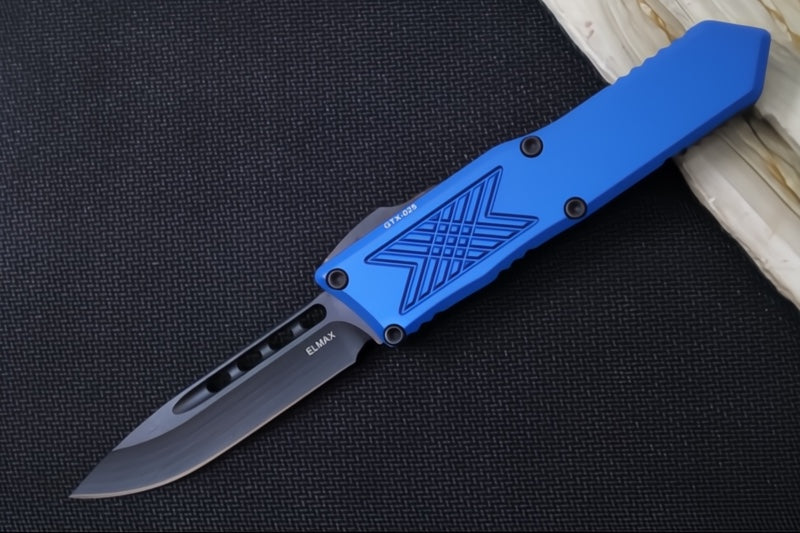 Guardian Tactical GTX-025 OTF - Black Finish / Elmax Steel / Drop Point Blade / Blue Anodized Aluminum Handle 12-4111