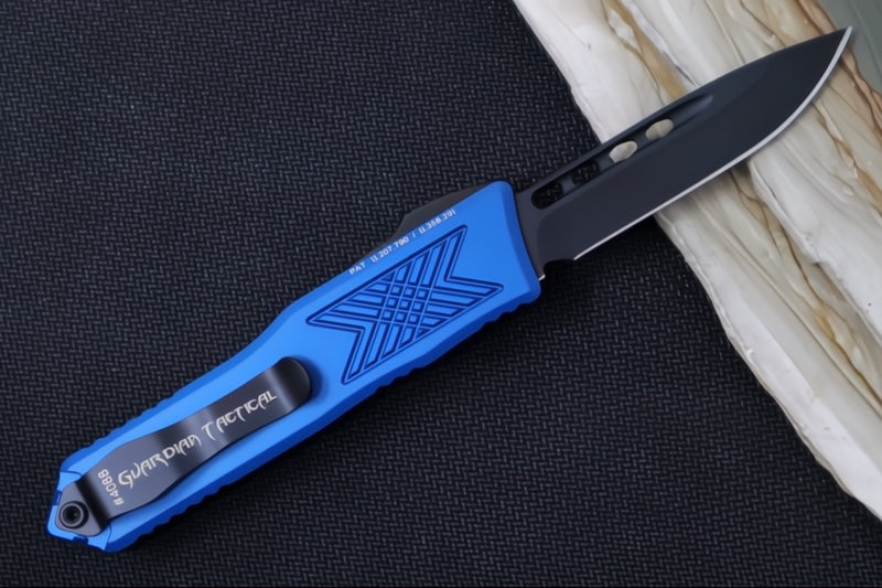 Guardian Tactical GTX-025 OTF - Black Finish / Elmax Steel / Drop Point Blade / Blue Anodized Aluminum Handle 12-4111