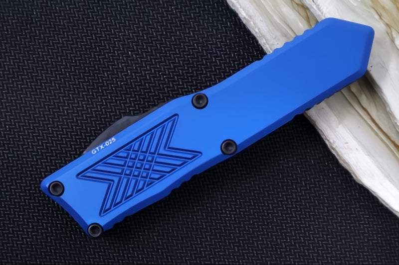 Guardian Tactical GTX-025 OTF - Black Finish / Elmax Steel / Drop Point Blade / Blue Anodized Aluminum Handle 12-4111