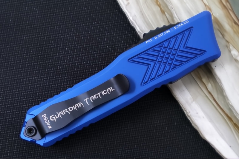 Guardian Tactical GTX-025 OTF - Black Finish / Elmax Steel / Drop Point Blade / Blue Anodized Aluminum Handle 12-4111