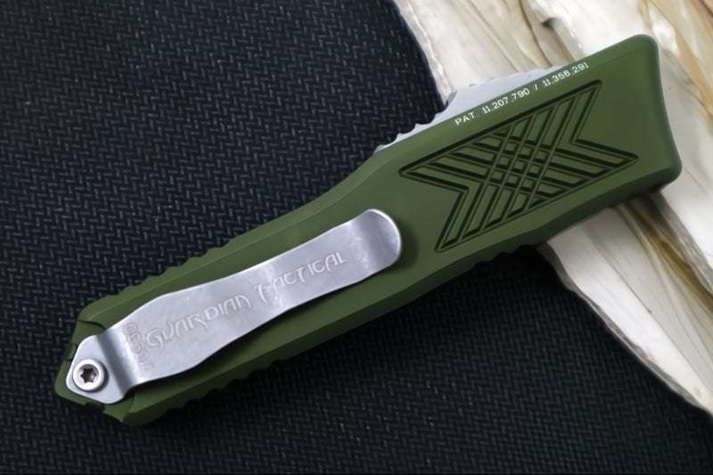 Guardian Tactical GTX-025 OTF - Stonewashed Finish / Elmax Steel / Drop Point Blade / OD Green Anodized Aluminum Handle 12-8511 - Northwest Knives