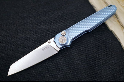 Maniago Knife Makers Miura - Stonewashed Sheepsfoot Blade / M390 Steel / Blue Anodized Titanium Handle