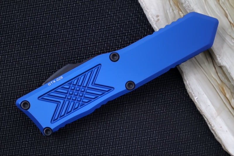 Guardian Tactical GTX-025 OTF - 2-Toned Black Finish / Elmax Steel / Drop Point Blade / Blue Anodized Aluminum Handle 12-4211