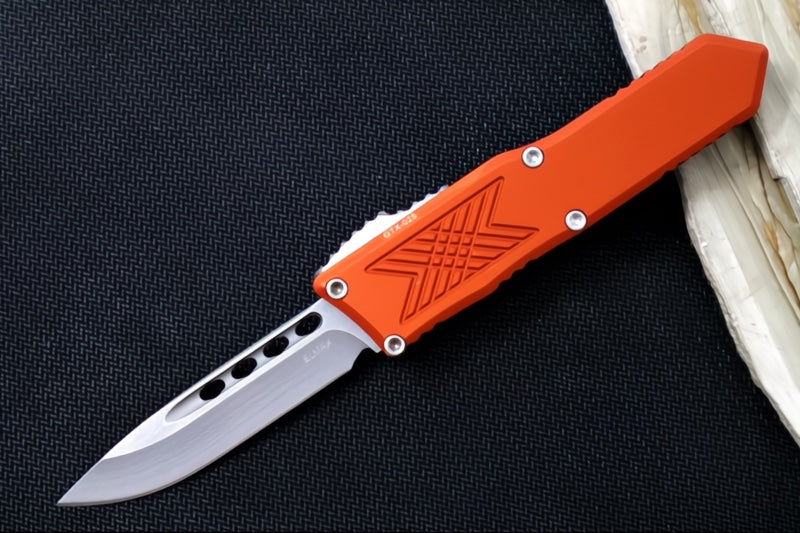 Guardian Tactical GTX-025 OTF - Stonewashed Finish / Elmax Steel / Drop Point Blade / Burnt Orange Anodized Aluminum Handle 12-4511
