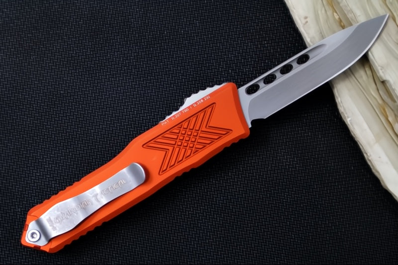 Guardian Tactical GTX-025 OTF - Stonewashed Finish / Elmax Steel / Drop Point Blade / Burnt Orange Anodized Aluminum Handle 12-4511