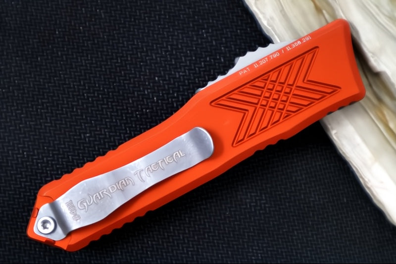 Guardian Tactical GTX-025 OTF - Stonewashed Finish / Elmax Steel / Drop Point Blade / Burnt Orange Anodized Aluminum Handle 12-4511