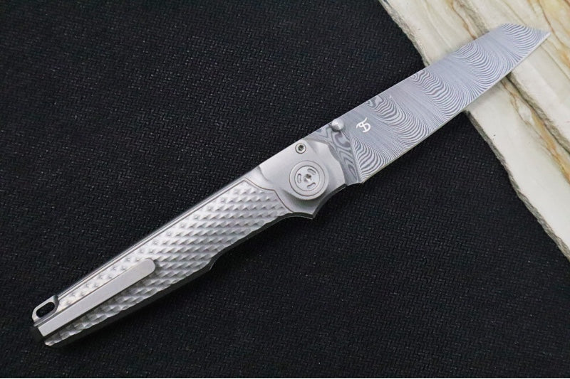 Maniago Knife Makers Miura Limited Edition - Sheepsfoot Blade / Damasteel / Bead Blasted Titanium Handle