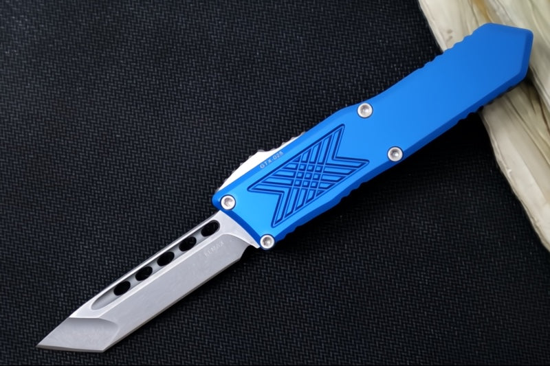 Guardian Tactical GTX-025 OTF - Stonewash Finish / Elmax Steel / Tanto Blade / Blue Anodized Aluminum Handle 12-4521