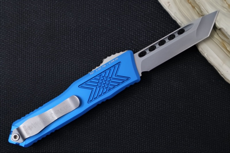 Guardian Tactical GTX-025 OTF - Stonewash Finish / Elmax Steel / Tanto Blade / Blue Anodized Aluminum Handle 12-4521