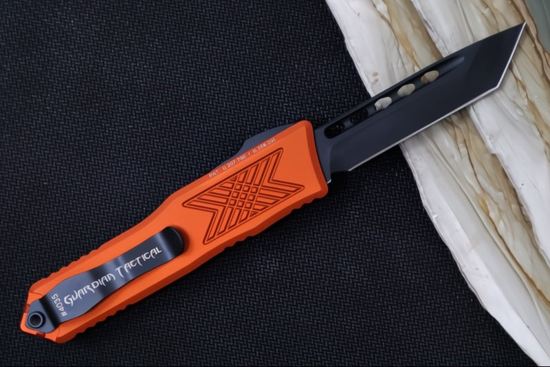 Guardian Tactical GTX-025 OTF - Black Tactical Finish / Elmax Steel / Tanto Blade / Burnt Orange Anodized Aluminum Handle 12-4121