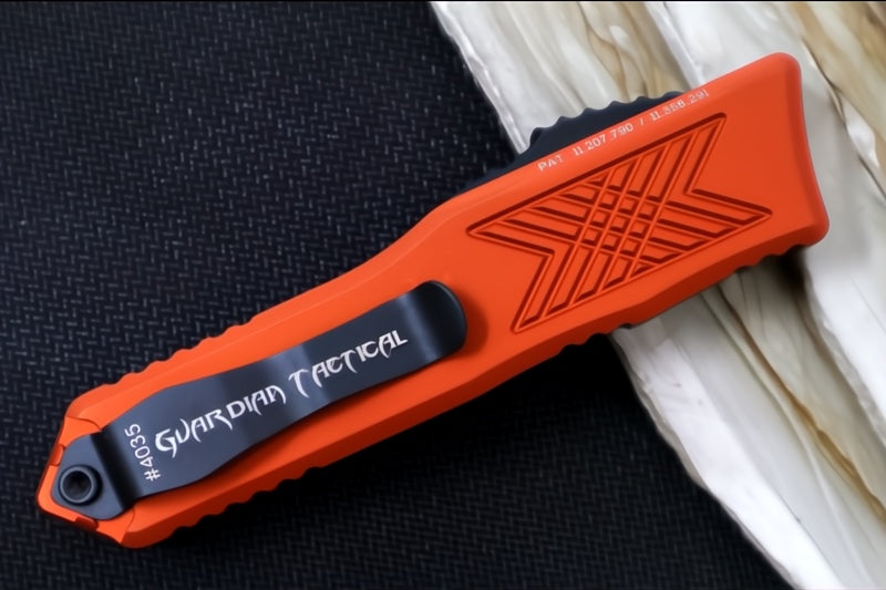 Guardian Tactical GTX-025 OTF - Black Tactical Finish / Elmax Steel / Tanto Blade / Burnt Orange Anodized Aluminum Handle 12-4121