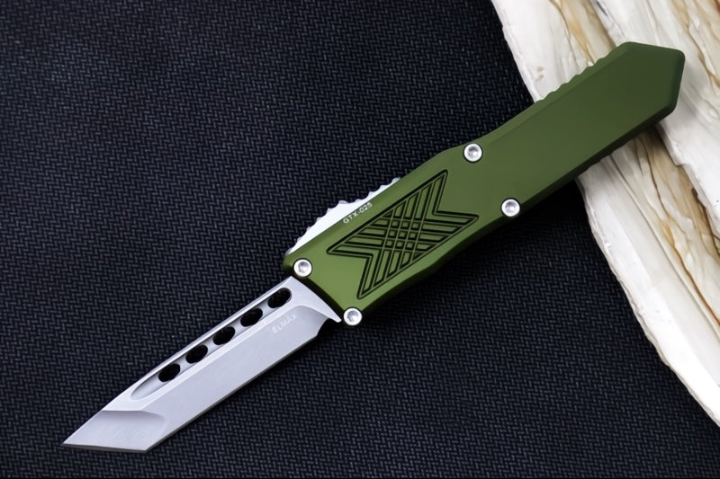 Guardian Tactical GTX-025 OTF - Stonewash Finish / Elmax Steel / Tanto Blade / OD Green Anodized Aluminum Handle 12-8521