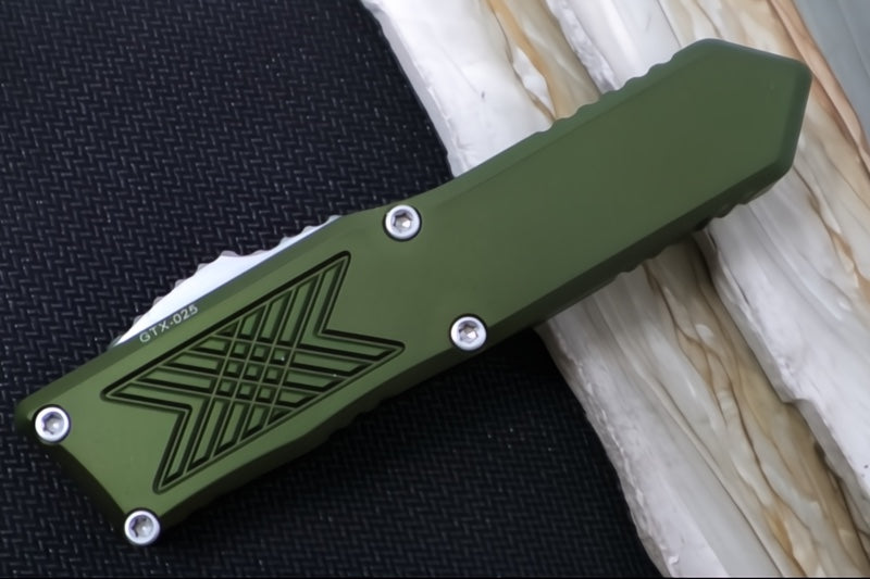 Guardian Tactical GTX-025 OTF - Stonewash Finish / Elmax Steel / Tanto Blade / OD Green Anodized Aluminum Handle 12-8521