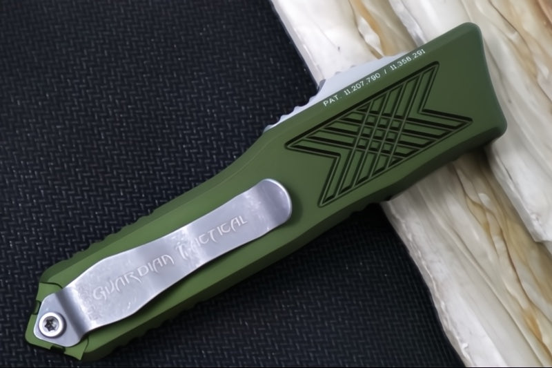 Guardian Tactical GTX-025 OTF - Stonewash Finish / Elmax Steel / Tanto Blade / OD Green Anodized Aluminum Handle 12-8521