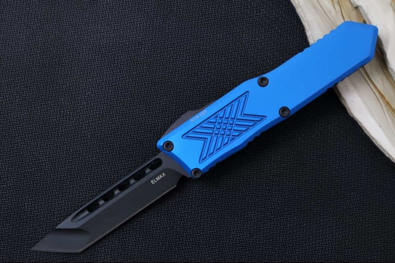 Guardian Tactical GTX-025 OTF - Black Tactical Finish / Elmax Steel / Tanto Blade / Blue Anodized Aluminum Handle 12-4121