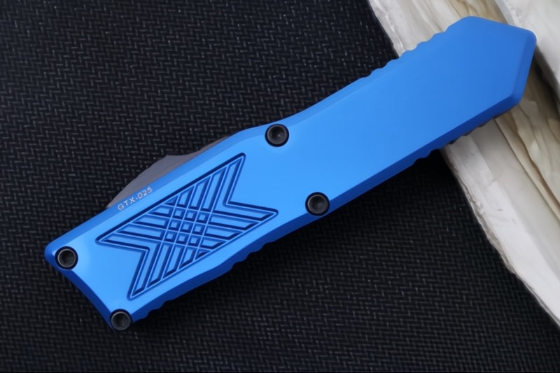 Guardian Tactical GTX-025 OTF - Black Tactical Finish / Elmax Steel / Tanto Blade / Blue Anodized Aluminum Handle 12-4121