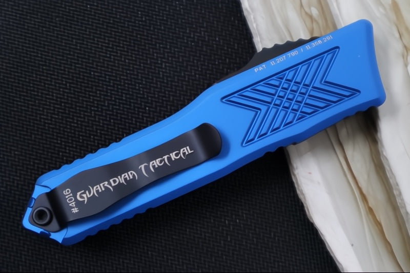 Guardian Tactical GTX-025 OTF - Black Tactical Finish / Elmax Steel / Tanto Blade / Blue Anodized Aluminum Handle 12-4121