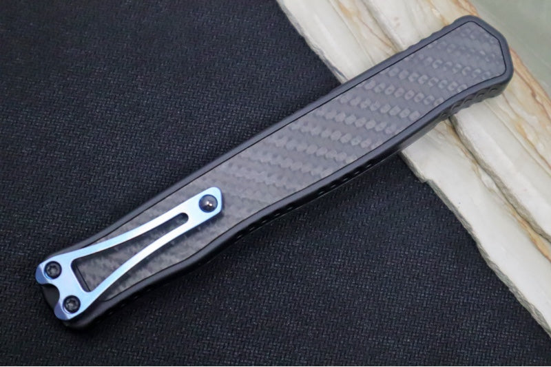 Heretic Knives Cleric II OTF - Black DLC Finish / Tanto Blade / Black Anodized Handle & Carbon Fiber Inlay / CPM-Magnacut Steel