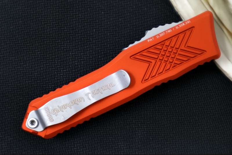 Guardian Tactical GTX-025 OTF - Stonewash Finish / Elmax Steel / Tanto Blade / Burnt Orange Anodized Aluminum Handle 12-4521