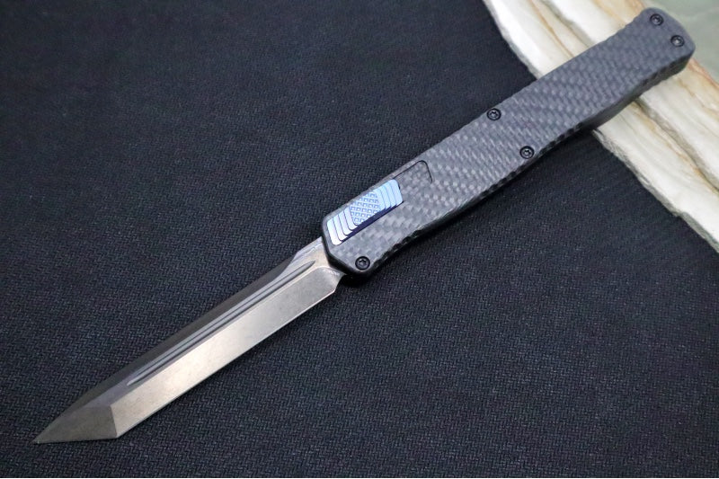 Heretic Knives Cleric II OTF - Black DLC Finish / Tanto Blade / Black Anodized Handle & Carbon Fiber Inlay / CPM-Magnacut Steel