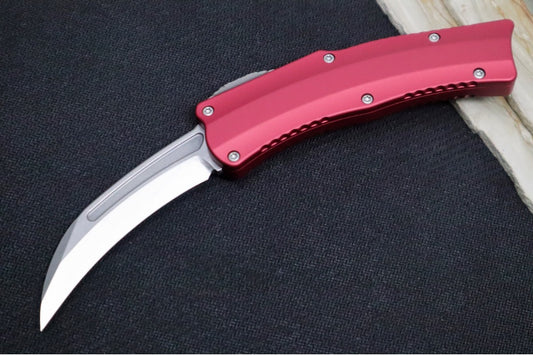 Heretic Knives ROC OTF - Red Anodized Aluminum Handle / Stonewashed Blade / Hawkbill Style