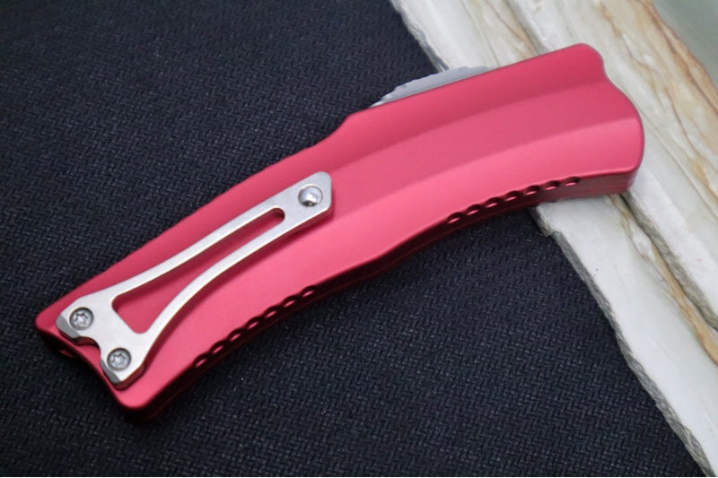 Heretic Knives ROC OTF - Red Anodized Aluminum Handle / Stonewashed Blade / Hawkbill Style - Northwest Knives