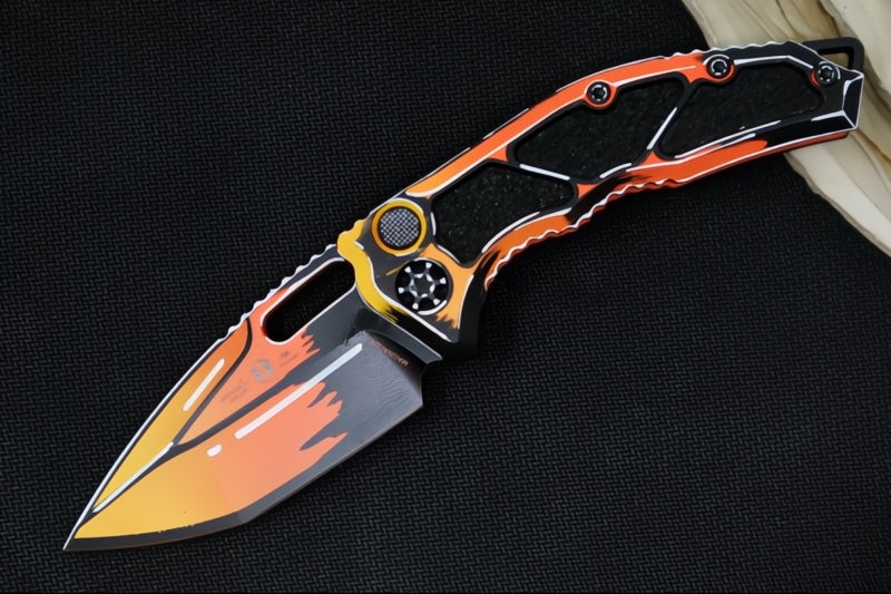 Heretic Knives Medusa Auto Limited Edition - Recurve Cerakoted & Hand Painted Blade / Orange Cerakoted Aluminum Handle with Black Grip Inlays / CPM-Magnacut Steel H011-CS-OG - Northwest Knives