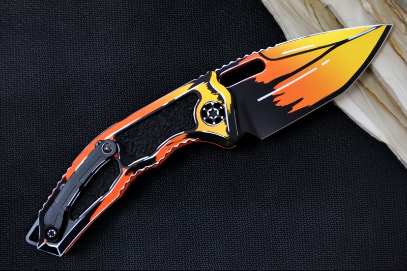 Heretic Knives Medusa Auto Limited Edition - Recurve Cerakoted & Hand Painted Blade / Orange Cerakoted Aluminum Handle with Black Grip Inlays / CPM-Magnacut Steel H011-CS-OG