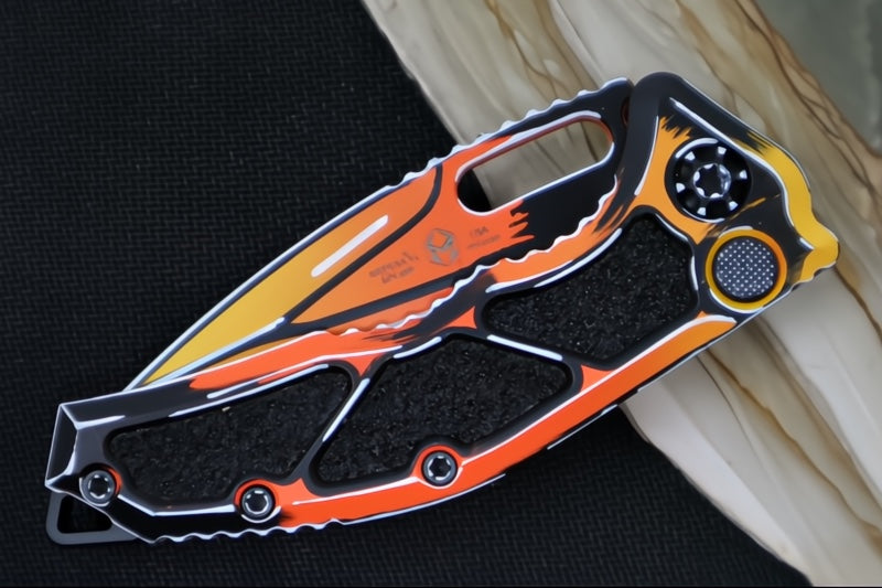 Heretic Knives Medusa Auto Limited Edition - Recurve Cerakoted & Hand Painted Blade / Orange Cerakoted Aluminum Handle with Black Grip Inlays / CPM-Magnacut Steel H011-CS-OG - Northwest Knives