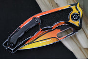 Heretic Knives Medusa Auto Limited Edition - Recurve Cerakoted & Hand Painted Blade / Orange Cerakoted Aluminum Handle with Black Grip Inlays / CPM-Magnacut Steel H011-CS-OG - Northwest Knives