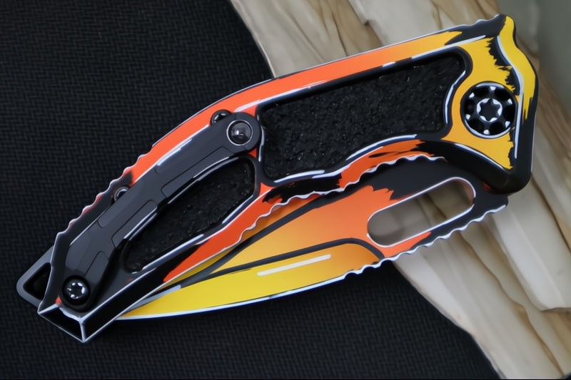 Heretic Knives Medusa Auto Limited Edition - Recurve Cerakoted & Hand Painted Blade / Orange Cerakoted Aluminum Handle with Black Grip Inlays / CPM-Magnacut Steel H011-CS-OG - Northwest Knives