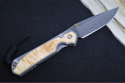 Chris Reeve Knives Small Sebenza 31 LEFT HAND - Drop Point / Box Elder Inlay / Chad Nichols Ladder Damascus (A2)