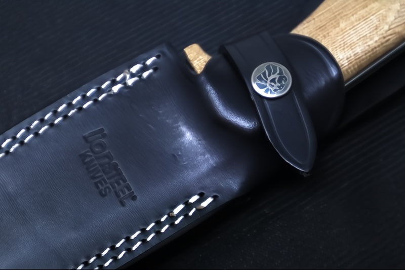 Lionsteel T5 Fixed Blade -  Natural Canvas Micarta Handle / Niolox Steel / Black Leather Sheath T5-CVN