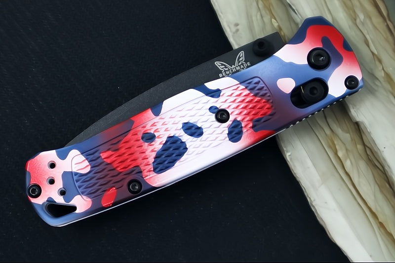 Benchmade 535BK-08 Bugout "American Camo" Custom - CPM-S30V Steel / Drop Point Blade / Cobalt Black Cerakote Finish / "American Camo" Cerakoted Textured Grivory Handle