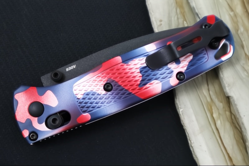 Benchmade 535BK-08 Bugout "American Camo" Custom - CPM-S30V Steel / Drop Point Blade / Cobalt Black Cerakote Finish / "American Camo" Cerakoted Textured Grivory Handle