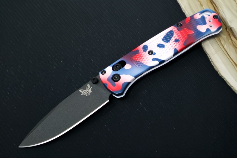 Benchmade 535BK-08 Bugout "American Camo" Custom - CPM-S30V Steel / Drop Point Blade / Cobalt Black Cerakote Finish / "American Camo" Cerakoted Textured Grivory Handle - Northwest Knives