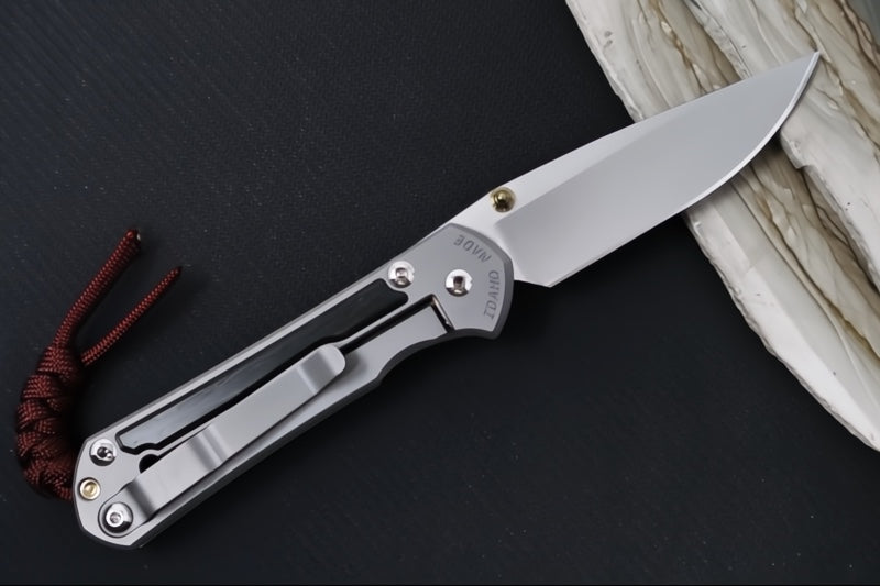 Chris Reeve Knives Small Sebenza 31 - Drop Point Blade in CPM-Magnacut / Bog Oak Inlay / Burgundy Notted Lanyard / Double Lugs S31-1100