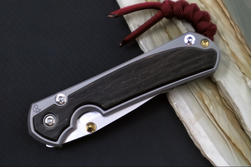 Chris Reeve Knives Small Sebenza 31 - Drop Point Blade in CPM-Magnacut / Bog Oak Inlay / Burgundy Notted Lanyard / Double Lugs S31-1100