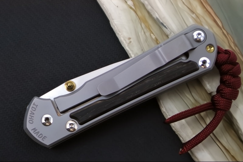 Chris Reeve Knives Small Sebenza 31 - Drop Point Blade in CPM-Magnacut / Bog Oak Inlay / Burgundy Notted Lanyard / Double Lugs S31-1100