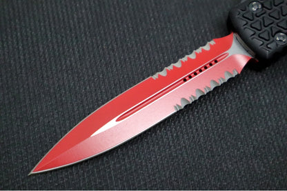 Microtech Ultratech Signature Series Sith Lord OTF - Dagger Blade with Partial Serrates / Cerekoted Red Blade / Black Trim-Grip Handle / Ringed Hardware 122-2SL
