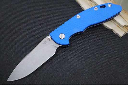 Rick Hinderer Knives XM-18 3.5" Nonflipper - Battle Blue Finish / Slicer Blade / Blue G10 Handle