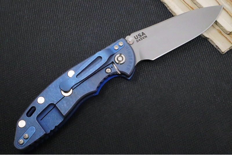 Rick Hinderer Knives XM-18 3.5" Nonflipper - Battle Blue Finish / Slicer Blade / Blue G10 Handle