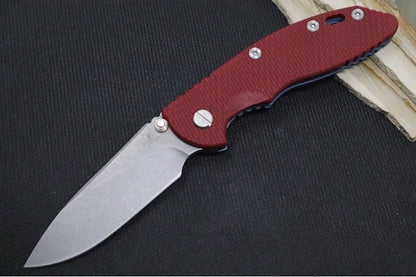 Rick Hinderer Knives XM-18 3.5" Nonflipper - Battle Blue Finish / Slicer Blade / Red G10 Handle